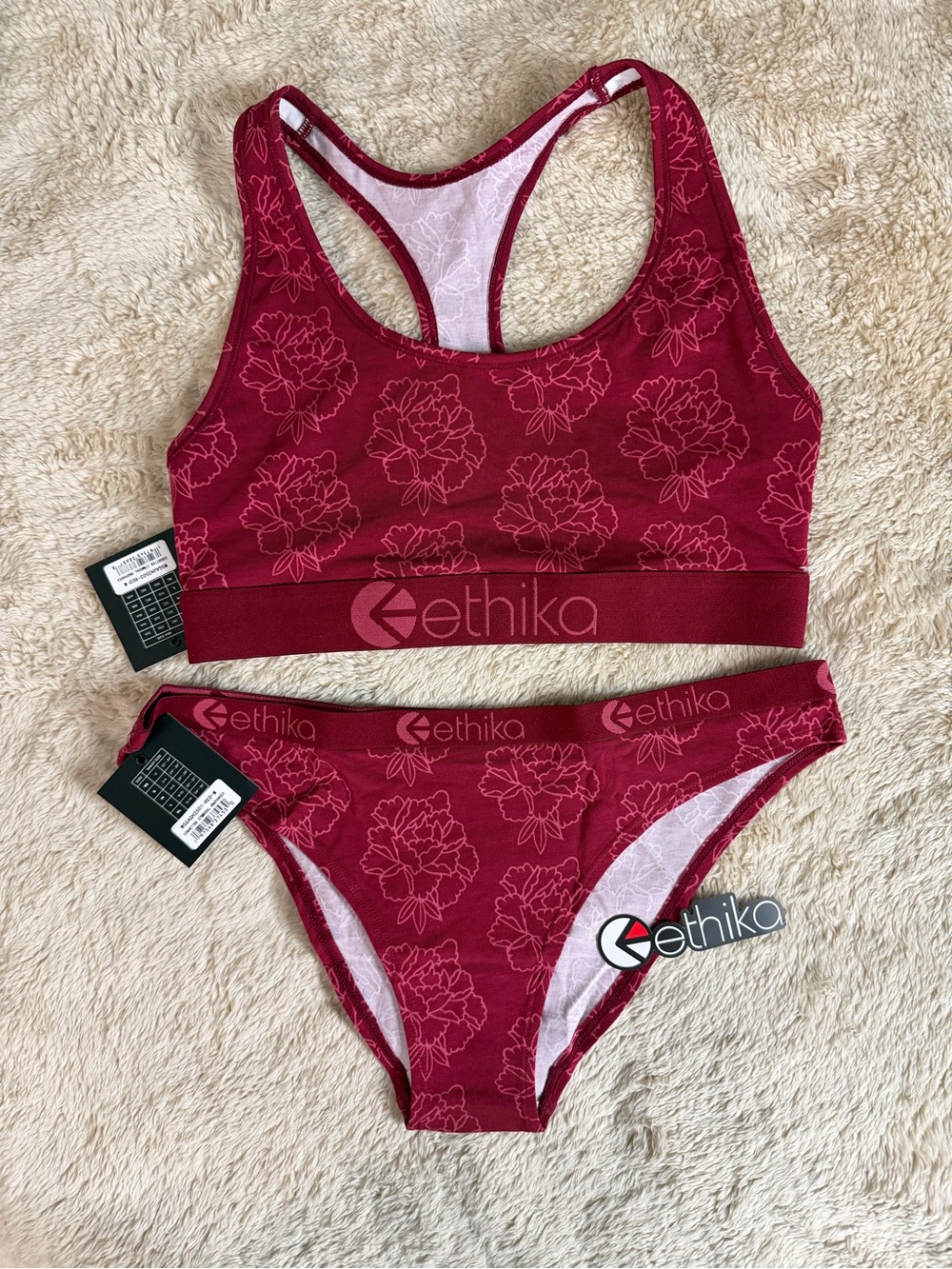 Ethika Women’s Floral Burgundy Sports Bra & Panties Set
